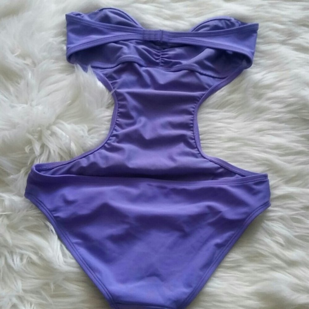 New Aerie Beaded Purple Pucker One-Piece Swimsuit - Picture 5 of 8